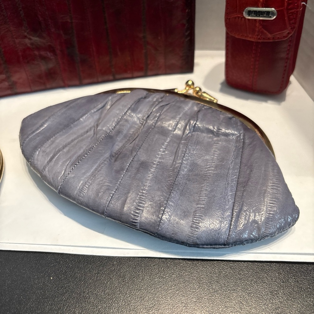 Elegant Red Gray Orange Eel Skin Cosmetic Bag Set Lot - Picture 5 of 10